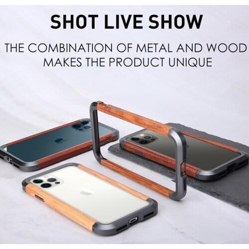 Bumper Case For iPhone 12 Mini 12Pro Max 11 Pro XS XR 7 8 Aluminum Slim Natural Wood Metal Camera Protect Wireless Charging Case
