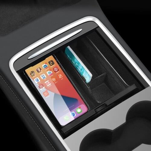 For Tesla Model 3 Y 2021 Car Central Armrest Storage Box Organizer Center Console Flocking/ABS Organizer Containers Holder