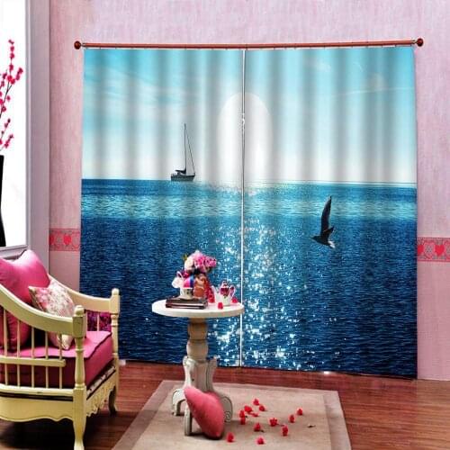 Custom any size Sunrise on the sea Curtain Digital Print For Living room Bedroom Blackout Window Drapes Indoor Decor Sets