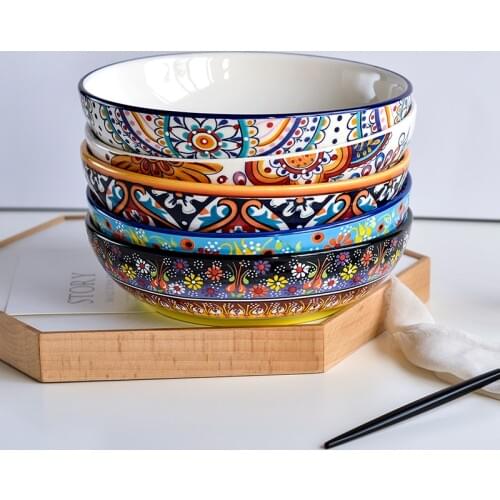 European style ceramic tableware 8 inch shallow bowl domestic soup bowl noodles bowl cover water bowl creative dish bowl salad b