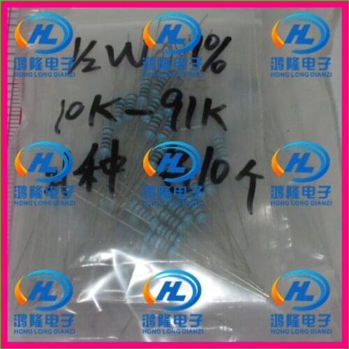 210PCS/lot 10K~91K 1/2W Metal Film Resistor Kit Resistor Pack 0.5W 1% samples pack Assorted Kit