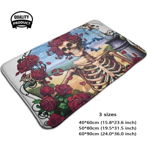 Dead Canvas Door Mat Foot Pad Home Rug Retro Vintage Skeleton Tumblr Grateful Dead Rose Flower Floral Aesthetic Colorful