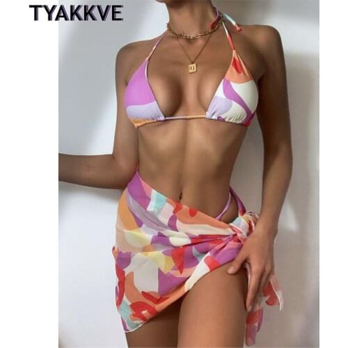 TYAKKVE bikini 2021 Skirted swimsuit women High cut 3 piece suit halter swimwear female bathing suit