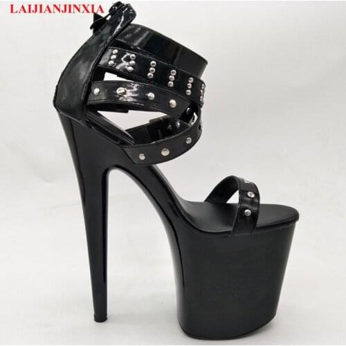 LAIJIANJINXIA New Sexy womens shoes 23 cm high heel rivet gladiator sandals, high platform pole dance sandals