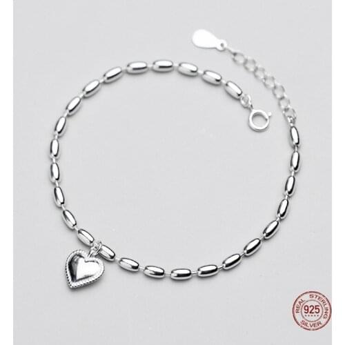 LKO new arrive fashion silver 925 simple fashion heart bracelet for women S925 romantic Sweet bracelet for girls