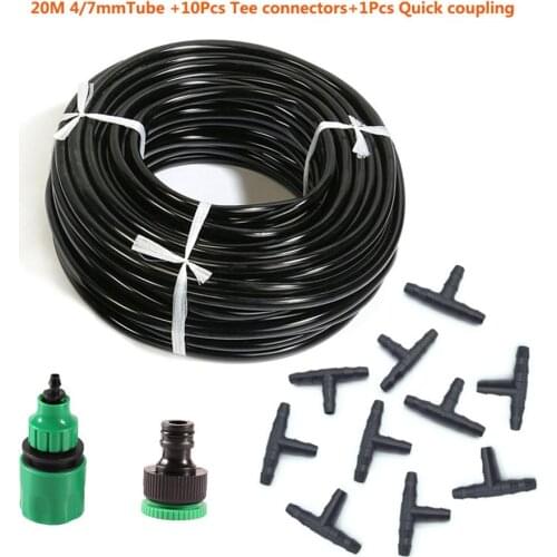 Micro Irrigation Tube Drip System Tools Garden Watering Irrigation Kits 20m Hose 10pcs Tee Connector 1pcs Quick Coupling