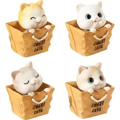 Cute Cartoon Shaking Head Cat Resin Statue Desktop Ornaments Hand-Painted for Home Decor Indoor Creative Decoration Art Crafts