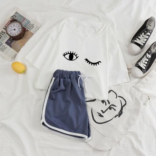 Cute Pajamas Short Women Korean Sleepwear Eyelashes Kawaii Womans Nightgown Super Soft Sets Shorts Set for Women Casual Summer