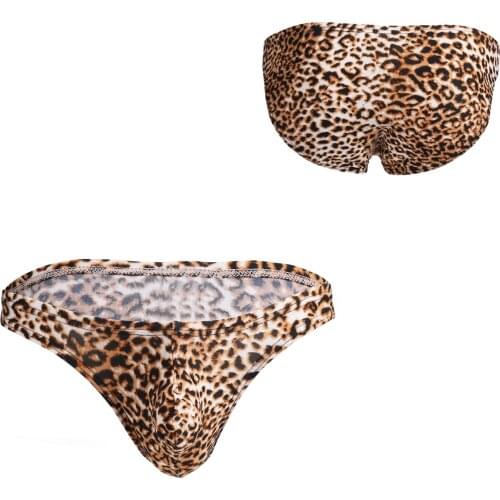 Fashion Men Briefs Sexy Seamless Underwear Panties Leopard Ice Silk for Sissy Male Bikini Shorts Sexy Exotic Lingerie Underpants