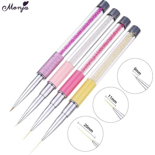 Monja 5/9/11/20mm Nail Art Pearl Bead Handle Stripe line liner Painting Brush French Flower Design DIY Drawing Pen Manicure Tool