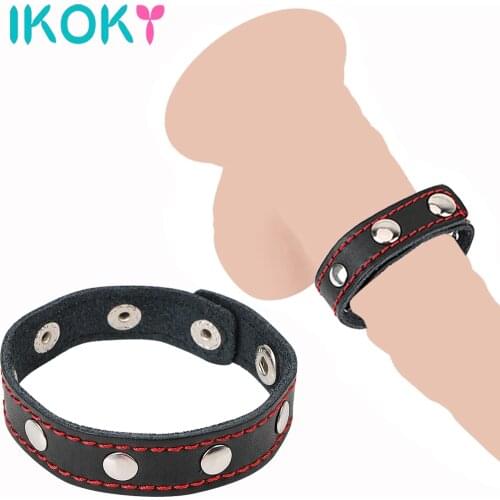 IKOKY Cock Rings Sex Toys For Men Time Delay Ejaculation Erotic Leather Belt Fasten Penis Rings Sex Products Adjustable