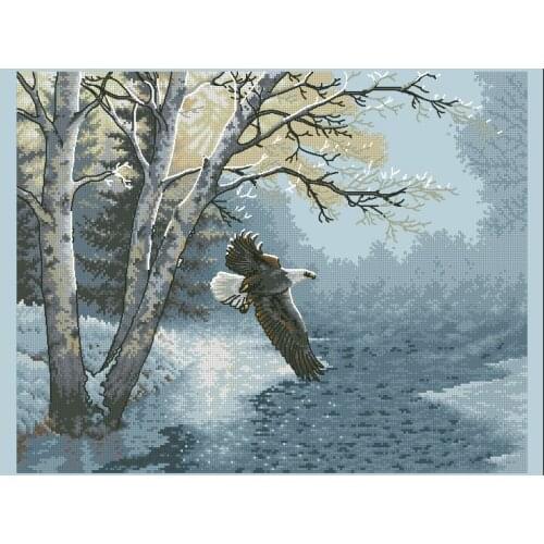TOP Lovely Counted Cross Stitch Kit Morning Flight Eagle Winter Snow Lake Forest dim 70-35267 35267