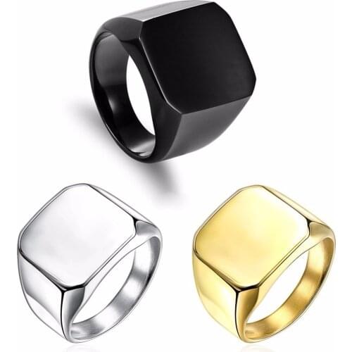 New Fashion Square Big Width Signet Rings Fashion man Finger Men Ring Titanium Steel Jewelry