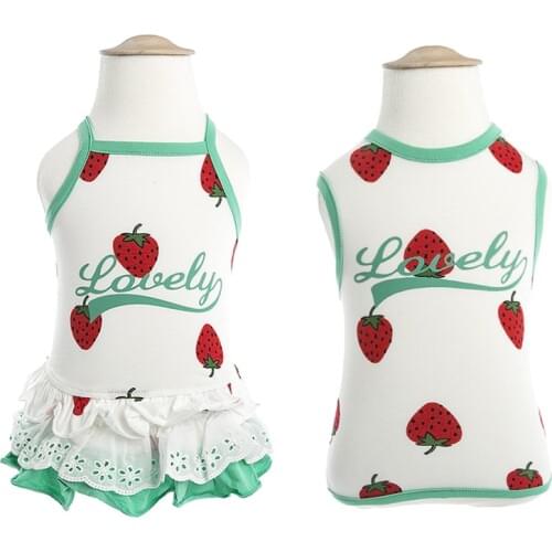 Cute Strawberry Dog Cat Vest Skirt Summer Cooling Pet Tshirt for Small Medium Dogs Cats Chihuahua Shirts Dresses Pets Clothing