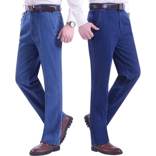 Wholesale 2020 Summer thin Casual Old men Denim straight loose elderly stretch high waist jeans hombre men plus Size 40
