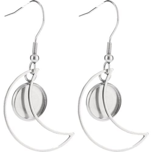20pcs/lot Moon Stainless Steel Earrings Bases Settings Earring Blank DIY Earring Kits Bezel Earring Tray