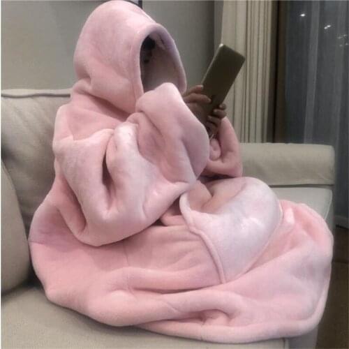 Plush Flannel Fleece warm Blankets With Pocket Winter Adults Kids Bathrobe Sofa Cozy Blanket Outwears