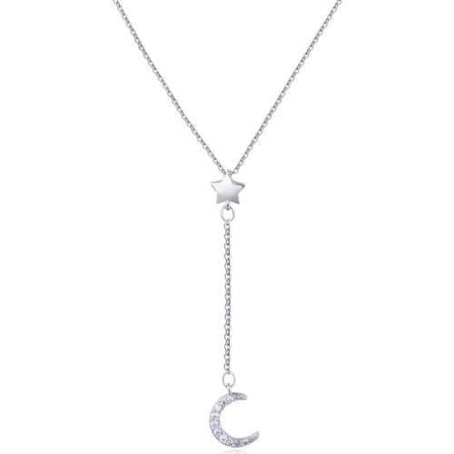 925 Sterling Silver Simple Zircon Moon Star Necklace For Women Jewelry Wholesale collares Chain Necklace kolye S-N230