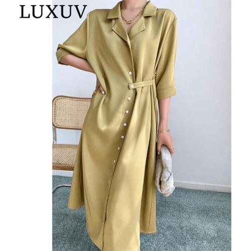 LUXUV Womens Dress Shirt Long Maxi Sundress Ceremony Formal Casual Clothing Office Lady Harajuku Elegant Imitate Chiffon Acid