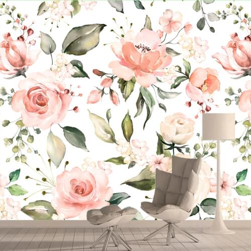 Pink Rose Custom Mural Wallpaper 3D Nature Watercolor Wall Painting Wedding House Living Room Romantic Home Decor Wall Papers