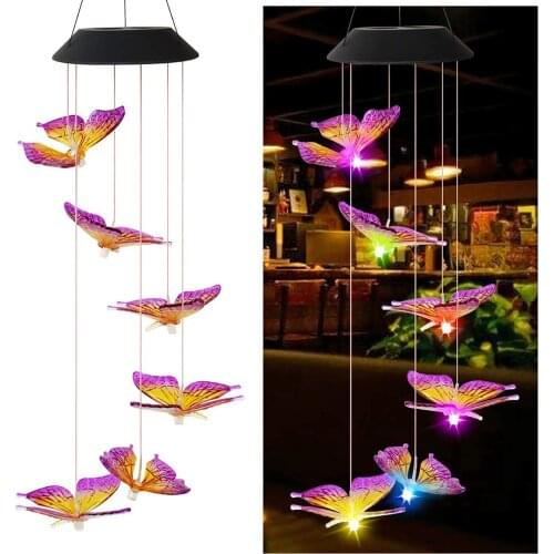 LED Butterfly Wind Chime Lights Solar Powered Color-Cing