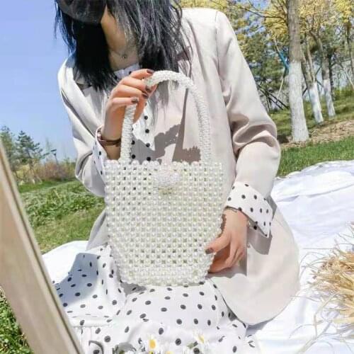 Magic Handmade Pearls Dumplings Shape Womens Makeup Bag Organizer For Cosmetics Beading Evening Handbags