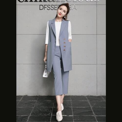 New Fashion 2019 Autumn Casual Pant Suits Style Sleeveless Women Sets Waistcoat Pants Hot Sale Elegant Female Vest Coat Sets