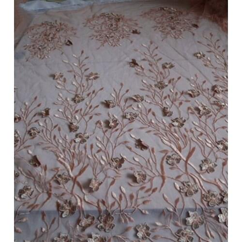 1 yard heavy beaded pink 3D flowers lace fabric mesh embroidered lace fabric