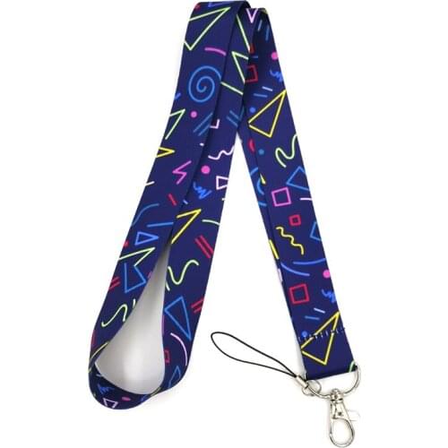10pcs Color Geometric Pattern Graffiti Neck Strap Lanyards ID badge card holder keychain Mobile Phone Ribbon webbing necklace