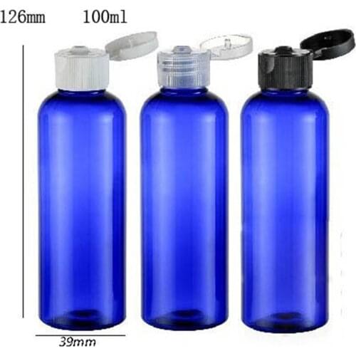 20 x 100ml Empty Blue PET Cream Bottle With Snap Top Cap 100cc Blue Plastic Shampoo Bottle Cosmetic Packaging