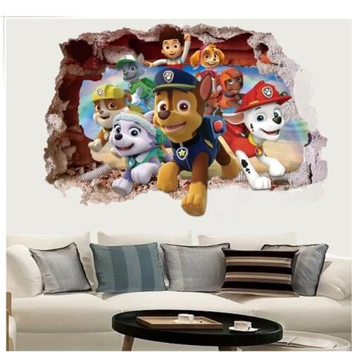 3D PAW Patrol PVC Waterproof Toys Stickers Anime Figure Pattern Home Decoration Cartoons Background Wall Decoration Stickers