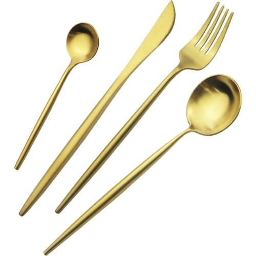 4Pcs/set Gold Cutlery Set 18/10 Stainless Steel Dinnerware Silverware Set Party Kitchen Knife Fork Spoon Dinner Set Dropshipping