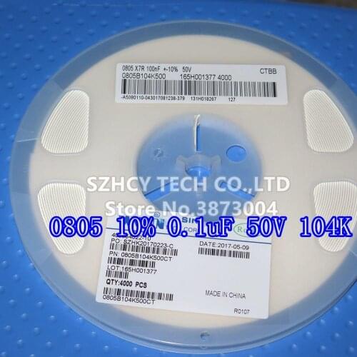 4000Pcs 0805 100NF 0.1uF 50V 10% 0805 104K 0805B104K500CT New and origianl