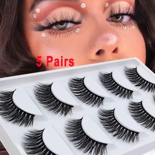 5 Pairs 3D Faux Mink Hair False Eyelashes Natural Long Wispies Lashes Handmade Cruelty-free Criss-cross Eyelashes Makeup Tools