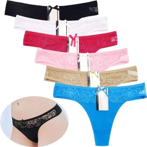 5color Cotton lace Womens Sexy Thongs G-string Underwear Panties Briefs For Ladies T-back bikini lingerie 6pcs/lot 87313