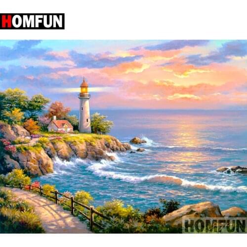 HOMFUN Full Square/Round Drill 5D DIY Diamond Painting "Lighthouse landscape" Embroidery Cross Stitch 3D Home Decor A10924
