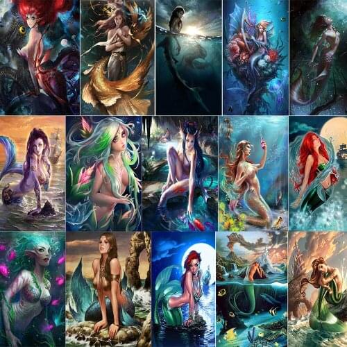 5D DIY Diamond Painting Art Fantasy Mermaid Square/Round Rhinestone Inlaid Mosaic Cross Stitch Crafts Decoration