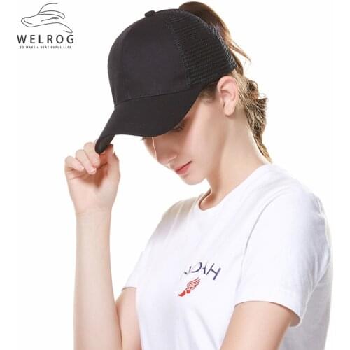 WELROG Spring Breathable Cloth Baseball Caps Girls Ponytail Baseball Cap Boy Hip Hop Hat Solid Color Snapback Hat Simply Sun Cap