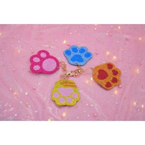 High Quality 4 PCS/lot Animal Diamond Painting dog claw shaped Keyring Keychains Cross Stitch Embroidery Women Bag Key Chain