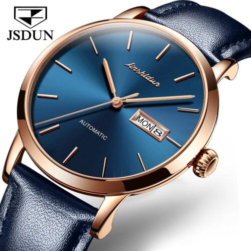 JSDUN Imported MIYOTA Movement Luxury Mens Wristwatch Leather Automatic Mechanical Watch Top Brand Mens Relogio Masculino 8812