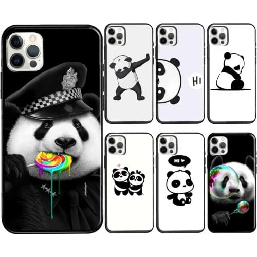 Cute Panda Case For iPhone X XR XS Max 7 8 Plus SE 2020 12 Mini 11 Pro Max Soft Phone Cover Coque