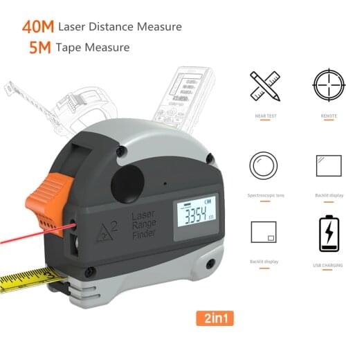 40M Laser Rangefinder + 5M Anti-fall Steel Tape Metric and Inch Tape Measure High Precision Distance Meter