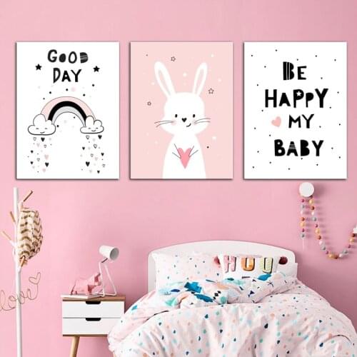 Baby Girl Room Decor Canvas Picture for Kids Room Cute Cartoon Animal Picture Posters and Prints Abstract Wall Art Gifts