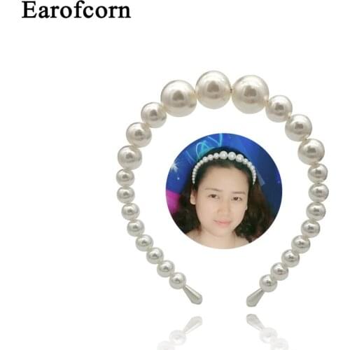 Earofcorn Exaggerated Large White Color Style Handmade Imitation Pearl Headband Lovely Head Hoop Hair Jewelry for Women Boutique