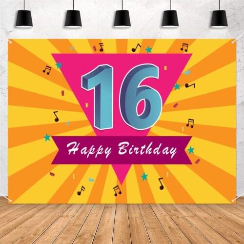 Happy 16th Birthday Party Background Sixteenth Birthday Decoration Party Banner Photography Backdrop Music Theme Backdrop
