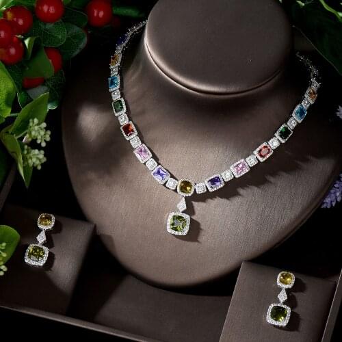 HIBRIDE Exclusive Dubai Gold Plate Jewellery Luxury Cubic Zirconia Necklace Earring Bracelet Party Jewelry Set for Women N-1232