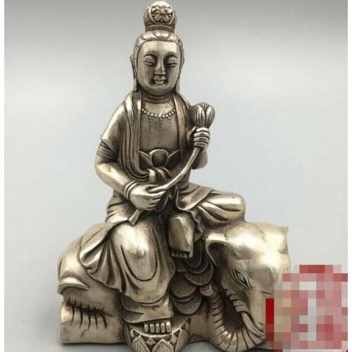 Chinese antiques Fengshui copper ware Bodhisattva riding elephant ornament