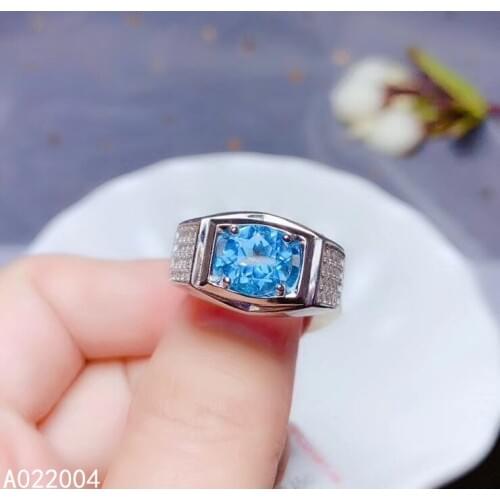 KJJEAXCMY fine jewelry 925 sterling silver inlaid natural blue topaz new men ring lovely Support Detection