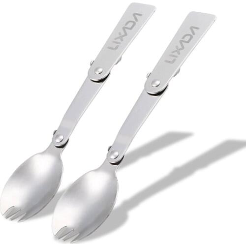2 pcs Outdoor Camping Picnic Spoon Fork Foldable Stainless Steel Spork for Hiking Cooking Picnic Tableware Camping Equipment