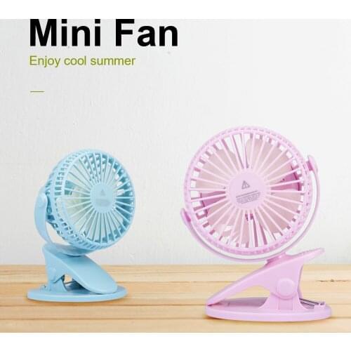 USB Mini Fan Desk Cooler Fan with Clamp USB Charging Usb fan Quiet Rechargeable Battery Gadget (Blue/Pink)